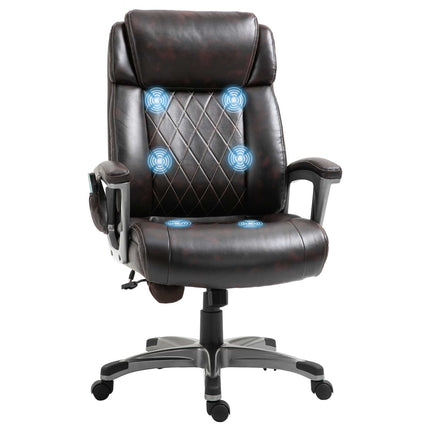 Biroja krēsls, grozāms, ar 6 masāžas punktiem, ergonomisks, ar izliektu galvas balstu un roku balstu, mākslīgā āda, brūns, 70 x 76,5 x 114-124 cm