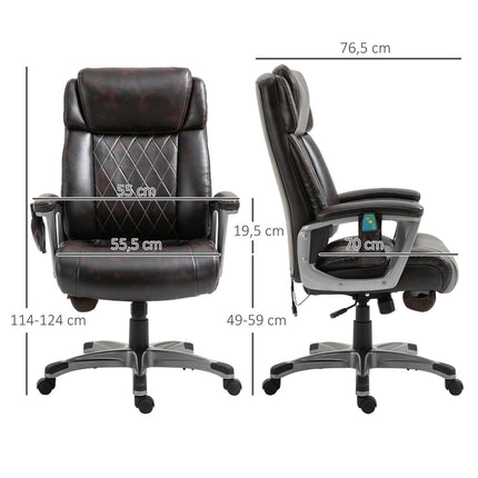 Biroja krēsls, grozāms, ar 6 masāžas punktiem, ergonomisks, ar izliektu galvas balstu un roku balstu, mākslīgā āda, brūns, 70 x 76,5 x 114-124 cm