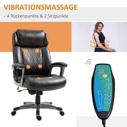 Biroja krēsls, grozāms, ar 6 masāžas punktiem, ergonomisks, ar izliektu galvas balstu un roku balstu, mākslīgā āda, brūns, 70 x 76,5 x 114-124 cm