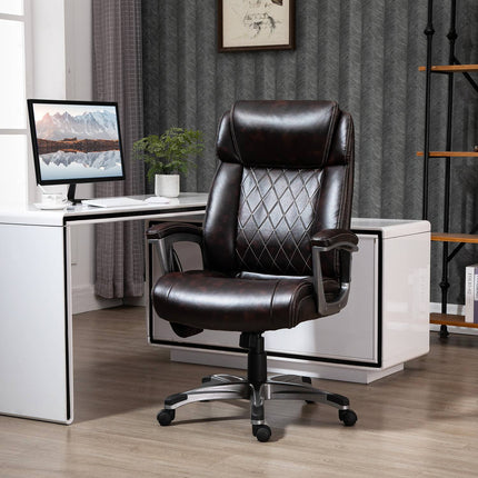 Biroja krēsls, grozāms, ar 6 masāžas punktiem, ergonomisks, ar izliektu galvas balstu un roku balstu, mākslīgā āda, brūns, 70 x 76,5 x 114-124 cm