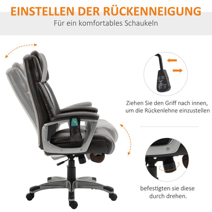 Biroja krēsls, grozāms, ar 6 masāžas punktiem, ergonomisks, ar izliektu galvas balstu un roku balstu, mākslīgā āda, brūns, 70 x 76,5 x 114-124 cm