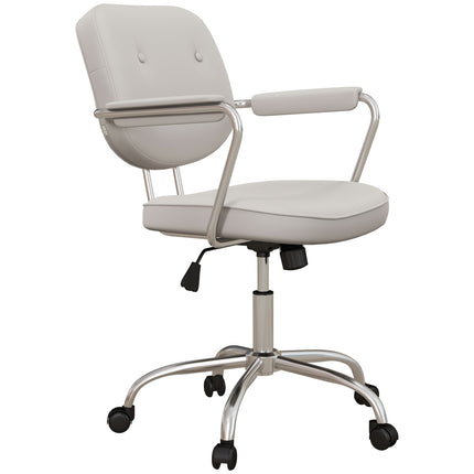 Biroja krēsls ar šūpošanās funkciju, rakstāmgalda krēsls ar mākslīgās ādas apdari, riteņi, 82-92 cm augstumā regulējams grozāmais krēsls, slodzes izturība līdz 120 kg, bēšs