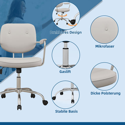 Biroja krēsls ar šūpošanās funkciju, rakstāmgalda krēsls ar mākslīgās ādas apdari, riteņi, 82-92 cm augstumā regulējams grozāmais krēsls, slodzes izturība līdz 120 kg, bēšs
