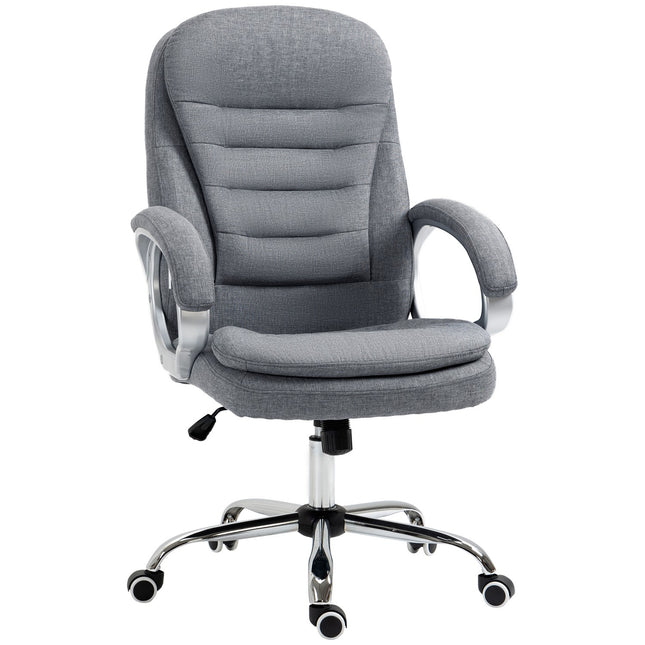 Biroja krēsls ar 360° rotāciju, ergonomisks, šūpošanās funkcija, regulējams augstums, pelēks lins, 64x75x111-121 cm