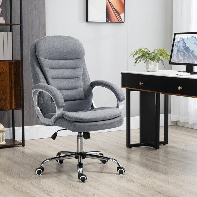 Biroja krēsls ar 360° rotāciju, ergonomisks, šūpošanās funkcija, regulējams augstums, pelēks lins, 64x75x111-121 cm
