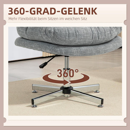 Biroja krēsls, ergonomisks rakstāmgalda krēsls, mīksts un polsterēts sēdeklis, augstumā regulējams grozāmais krēsls ar lina izskatu, mājas birojam, pelēks
