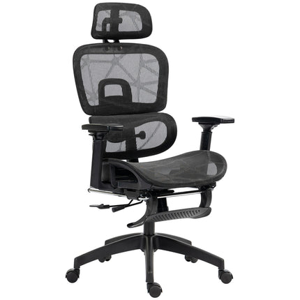 Biroja krēsls ergonomisks rakstāmgalda krēsls ar roku balstu, galvas balstu, jostasvietas atbalstu, augstumā regulējams sieta grozāmais krēsls ar šūpošanās funkciju, atgāšanās funkcija, kāju balsts melns