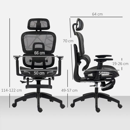Biroja krēsls ergonomisks rakstāmgalda krēsls ar roku balstu, galvas balstu, jostasvietas atbalstu, augstumā regulējams sieta grozāmais krēsls ar šūpošanās funkciju, atgāšanās funkcija, kāju balsts melns