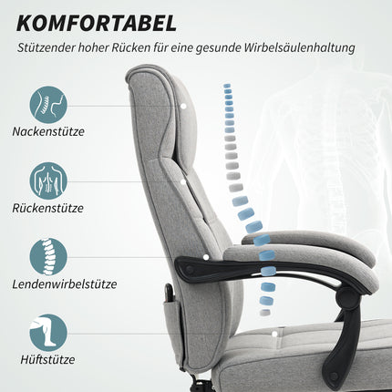 Biroja krēsls ar masāžas funkciju, ergonomisks vadītāja krēsls ar atgāšanas funkciju, kāju balsts, pelēks