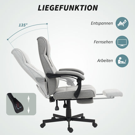 Biroja krēsls ar masāžas funkciju, ergonomisks vadītāja krēsls ar atgāšanas funkciju, kāju balsts, pelēks