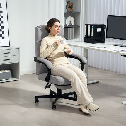 Biroja krēsls ar masāžas funkciju, ergonomisks vadītāja krēsls ar atgāšanas funkciju, kāju balsts, pelēks