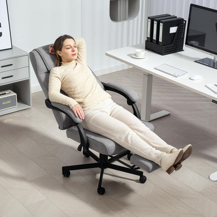 Biroja krēsls ar masāžas funkciju, ergonomisks vadītāja krēsls ar atgāšanas funkciju, kāju balsts, pelēks