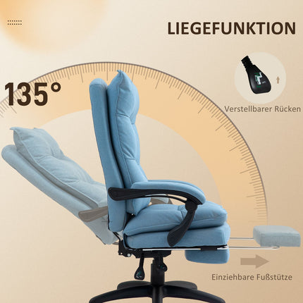 Biroja krēsls ar masāžas funkciju, ergonomisks rakstāmgalda krēsls ar atgāšanas un grozīšanas funkciju, augstumā regulējams datorkrēsls ar kāju balstu, tālvadības pulti un taimeri, zils