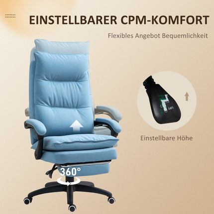 Biroja krēsls ar masāžas funkciju, ergonomisks rakstāmgalda krēsls ar atgāšanas un grozīšanas funkciju, augstumā regulējams datorkrēsls ar kāju balstu, tālvadības pulti un taimeri, zils