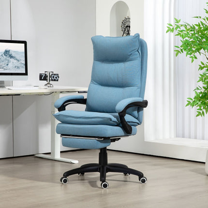 Biroja krēsls ar masāžas funkciju, ergonomisks rakstāmgalda krēsls ar atgāšanas un grozīšanas funkciju, augstumā regulējams datorkrēsls ar kāju balstu, tālvadības pulti un taimeri, zils