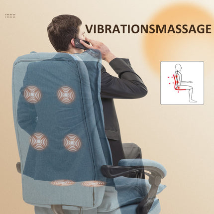 Biroja krēsls ar masāžas funkciju, ergonomisks rakstāmgalda krēsls ar atgāšanas un grozīšanas funkciju, augstumā regulējams datorkrēsls ar kāju balstu, tālvadības pulti un taimeri, zils