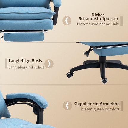Biroja krēsls ar masāžas funkciju, ergonomisks rakstāmgalda krēsls ar atgāšanas un grozīšanas funkciju, augstumā regulējams datorkrēsls ar kāju balstu, tālvadības pulti un taimeri, zils