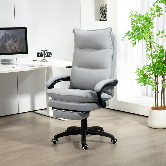 Biroja krēsls ar masāžas funkciju, ergonomisks rakstāmgalda krēsls ar atgāšanas un grozīšanas funkciju, augstumā regulējams datorkrēsls ar kāju balstu, tālvadības pulti un taimeri, gaiši pelēks