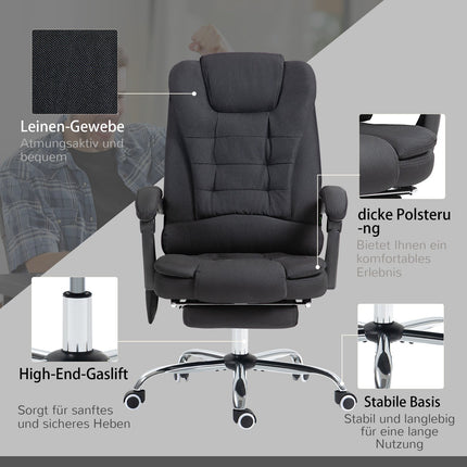 Biroja krēsls ar masāžas funkciju, ergonomisks rakstāmgalda krēsls ar atgāšanas un sildīšanas funkciju, augstumā regulējams datorkrēsls ar kāju balstu, sānu kabatu un tālvadības pulti, melns