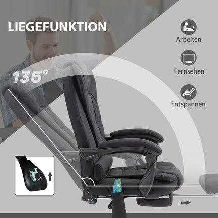 Biroja krēsls ar masāžas funkciju, ergonomisks rakstāmgalda krēsls ar atgāšanas un sildīšanas funkciju, augstumā regulējams datorkrēsls ar kāju balstu, sānu kabatu un tālvadības pulti, melns