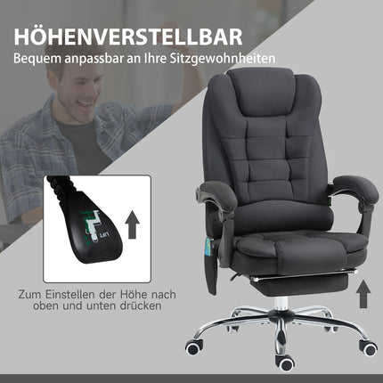 Biroja krēsls ar masāžas funkciju, ergonomisks rakstāmgalda krēsls ar atgāšanas un sildīšanas funkciju, augstumā regulējams datorkrēsls ar kāju balstu, sānu kabatu un tālvadības pulti, melns