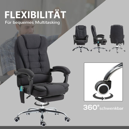 Biroja krēsls ar masāžas funkciju, ergonomisks rakstāmgalda krēsls ar atgāšanas un sildīšanas funkciju, augstumā regulējams datorkrēsls ar kāju balstu, sānu kabatu un tālvadības pulti, melns