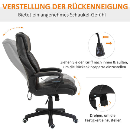 Biroja krēsls ar masāžas funkciju, augstumā regulējams vadītāja krēsls, ergonomisks grozāmais krēsls, 6 vibrācijas punkti, brūns