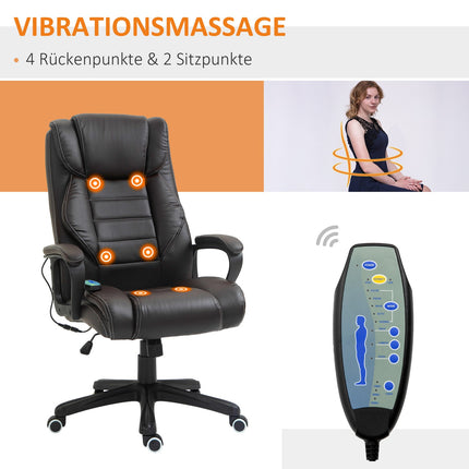 Biroja krēsls ar masāžas funkciju, augstumā regulējams vadītāja krēsls, ergonomisks grozāmais krēsls, 6 vibrācijas punkti, brūns