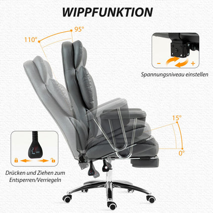 Biroja krēsls ar atgāšanas funkciju, ergonomisks rakstāmgalda krēsls, augstumā regulējams grozāms krēsls ar kāju balstu, polsterēts, var izturēt līdz 120 kg, birojam, studijām, tumši pelēks