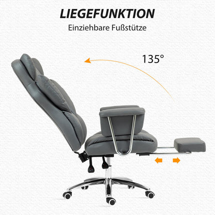 Biroja krēsls ar atgāšanas funkciju, ergonomisks rakstāmgalda krēsls, augstumā regulējams grozāms krēsls ar kāju balstu, polsterēts, var izturēt līdz 120 kg, birojam, studijām, tumši pelēks