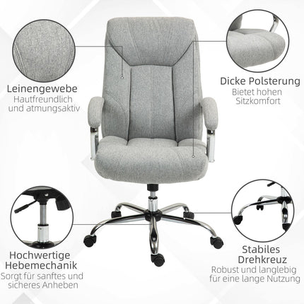 Biroja krēsls ar šūpošanās funkciju, ergonomisks krēsls ar polsterētu roku balstu, galvas balsts, augstumā regulējams rakstāmgalda krēsls, grozāms krēsls ar atzveltni, neilons, gaiši pelēks, 65 x 78 x 110-118 cm