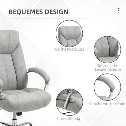 Biroja krēsls ar šūpošanās funkciju, ergonomisks krēsls ar polsterētu roku balstu, galvas balsts, augstumā regulējams rakstāmgalda krēsls, grozāms krēsls ar atzveltni, neilons, gaiši pelēks, 65 x 78 x 110-118 cm