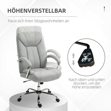 Biroja krēsls ar šūpošanās funkciju, ergonomisks krēsls ar polsterētu roku balstu, galvas balsts, augstumā regulējams rakstāmgalda krēsls, grozāms krēsls ar atzveltni, neilons, gaiši pelēks, 65 x 78 x 110-118 cm