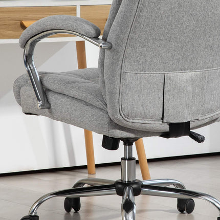 Biroja krēsls ar šūpošanās funkciju, ergonomisks krēsls ar polsterētu roku balstu, galvas balsts, augstumā regulējams rakstāmgalda krēsls, grozāms krēsls ar atzveltni, neilons, gaiši pelēks, 65 x 78 x 110-118 cm