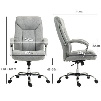 Biroja krēsls ar šūpošanās funkciju, ergonomisks krēsls ar polsterētu roku balstu, galvas balsts, augstumā regulējams rakstāmgalda krēsls, grozāms krēsls ar atzveltni, neilons, gaiši pelēks, 65 x 78 x 110-118 cm