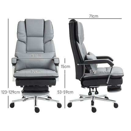 Biroja krēsls ar šūpošanās funkciju, kravnesība 120 kg, ergonomisks, 160° noliecama atzveltne, mākslīgā āda, 63P x 71D x 123-129A cm, gaiši pelēks
