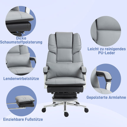 Biroja krēsls ar šūpošanās funkciju, kravnesība 120 kg, ergonomisks, 160° noliecama atzveltne, mākslīgā āda, 63P x 71D x 123-129A cm, gaiši pelēks