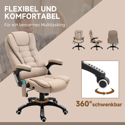 Biroja krēsls ar vibrācijas masāžu, ergonomisks rakstāmgalda krēsls ar apsildi, atgāšanās funkciju, augstumā regulējams vadītāja krēsls ar tālvadības pulti, sānu kabata, lina imitācija, brūns