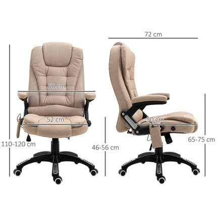 Biroja krēsls ar vibrācijas masāžu, ergonomisks rakstāmgalda krēsls ar apsildi, atgāšanās funkciju, augstumā regulējams vadītāja krēsls ar tālvadības pulti, sānu kabata, lina imitācija, brūns