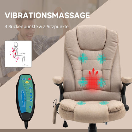 Biroja krēsls ar vibrācijas masāžu, ergonomisks rakstāmgalda krēsls ar apsildi, atgāšanās funkciju, augstumā regulējams vadītāja krēsls ar tālvadības pulti, sānu kabata, lina imitācija, brūns