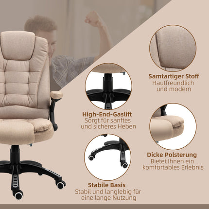 Biroja krēsls ar vibrācijas masāžu, ergonomisks rakstāmgalda krēsls ar apsildi, atgāšanās funkciju, augstumā regulējams vadītāja krēsls ar tālvadības pulti, sānu kabata, lina imitācija, brūns