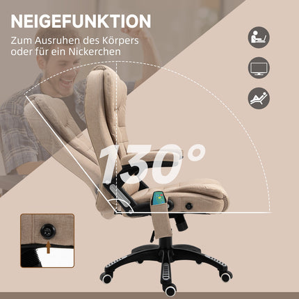 Biroja krēsls ar vibrācijas masāžu, ergonomisks rakstāmgalda krēsls ar apsildi, atgāšanās funkciju, augstumā regulējams vadītāja krēsls ar tālvadības pulti, sānu kabata, lina imitācija, brūns