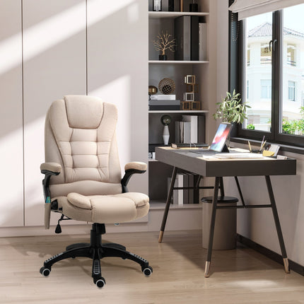 Biroja krēsls ar vibrācijas masāžu, ergonomisks rakstāmgalda krēsls ar apsildi, atgāšanās funkciju, augstumā regulējams vadītāja krēsls ar tālvadības pulti, sānu kabata, lina imitācija, brūns