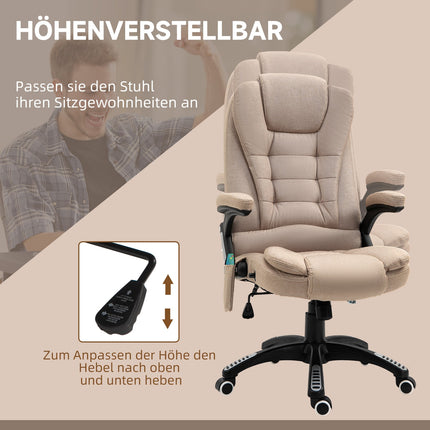 Biroja krēsls ar vibrācijas masāžu, ergonomisks rakstāmgalda krēsls ar apsildi, atgāšanās funkciju, augstumā regulējams vadītāja krēsls ar tālvadības pulti, sānu kabata, lina imitācija, brūns