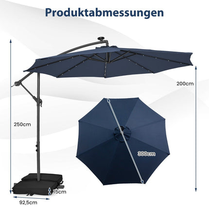 Nobīdīts terases saulessargs 300 cm, saules enerģijas LED, UV aizsardzība