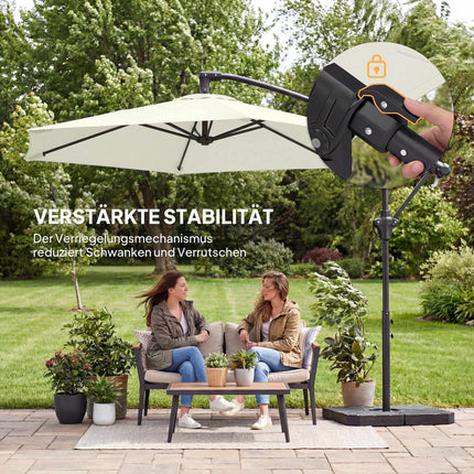 Nobīdīta terases saulessargs, 3 m, krēmkrāsas, metāla rāmis, UPF 30+