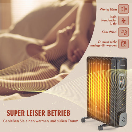 Eļļas radiatora sildītājs 2500 W, 3 siltuma iestatījumi, melns