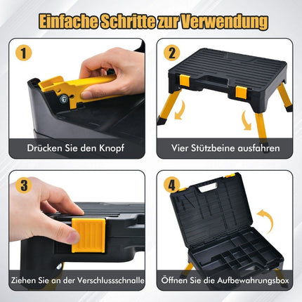 Vienpakāpiena krēsls, instrumentu kaste, saliekamās kāpnes ar platu pakāpienu 50 x 39,5 x 23,5 cm