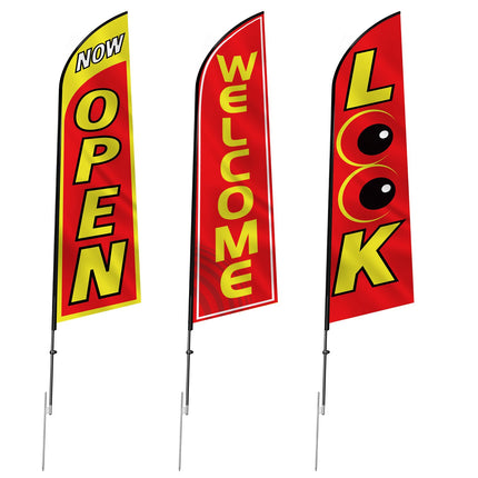 Open Feather Flag Kit, 3 Flags, Poles, Stakes, 16.3 Ft