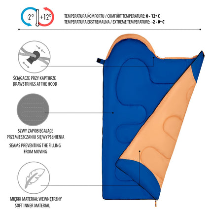 Oranžs junioru guļammaiss, viegls, kompakts